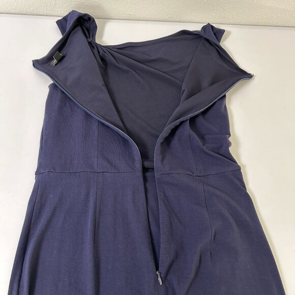 Ann Taylor Sheath Dress Size 2 Navy Sleeveless Ruched Asymmetrical Neck Stretch - Picture 12 of 12